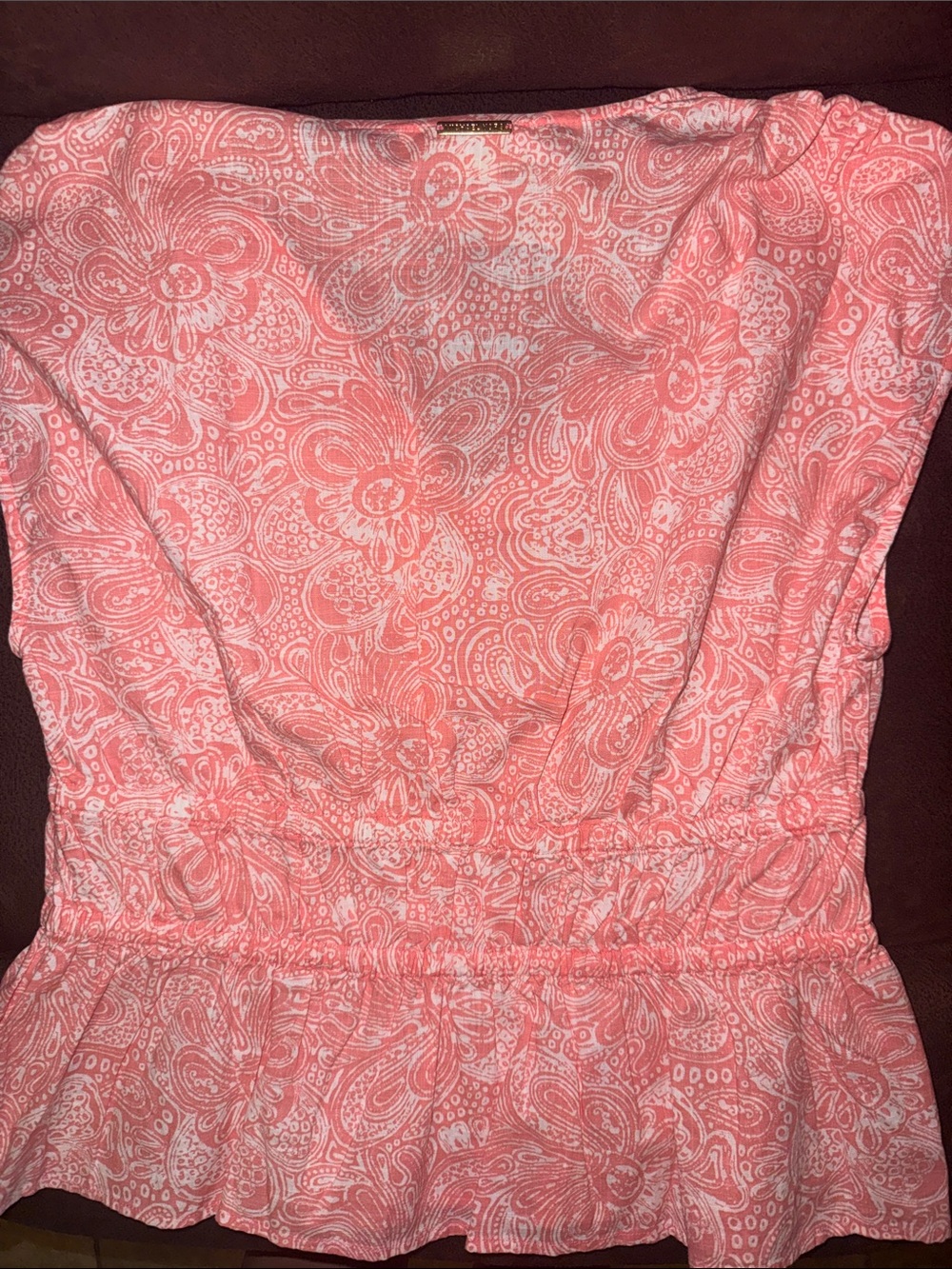 Michael Kors Coral Pink Paisley V-Neck Peplum Top - Picture 6 of 6